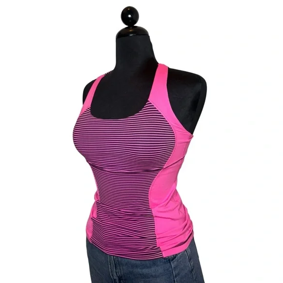 Lululemon Pink & Purple Stripe Power Y Racerback Tank – Size 2 - Picture 5 of 5